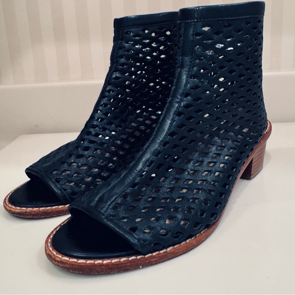 Loeffler Randall Black Leather Laser Cut Ankle Bootie - Picture 7 of 16